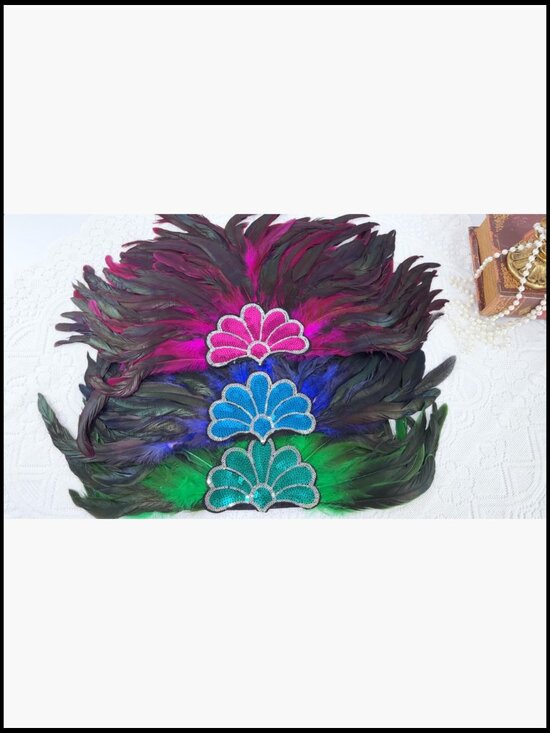 Feather Headpiece Showgirl Headdress 22in Carnival Mardi Gras Hair Accessory main image 5
